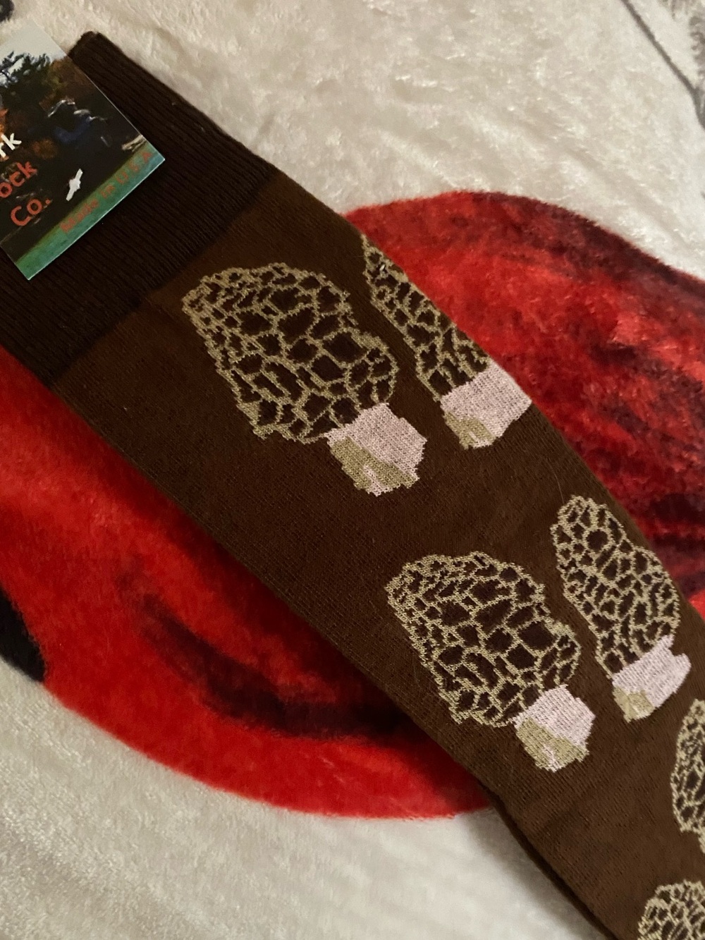 Unisex Morel mushroom 🍄 socks Shark Sock Co. Brown Mushroom Print Socks